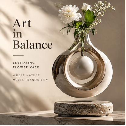 PULMORY glass ring levitating vase art in balance with white peony