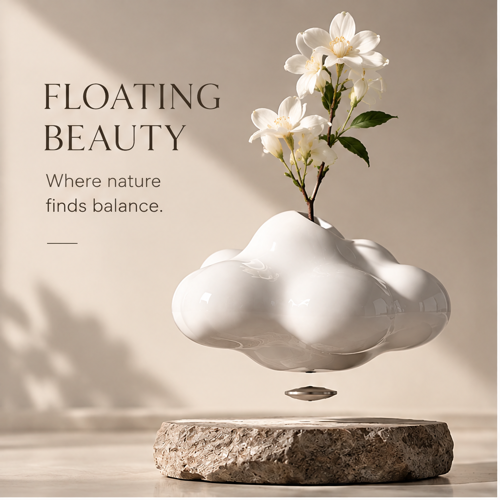 PULMORY cloud shape levitating vase magnetic harmony mechanism closeup detail