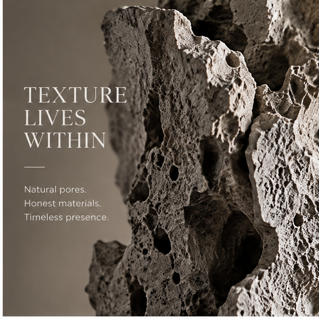 PULMORY raw lava stone vase texture lives within natural pores closeup detail