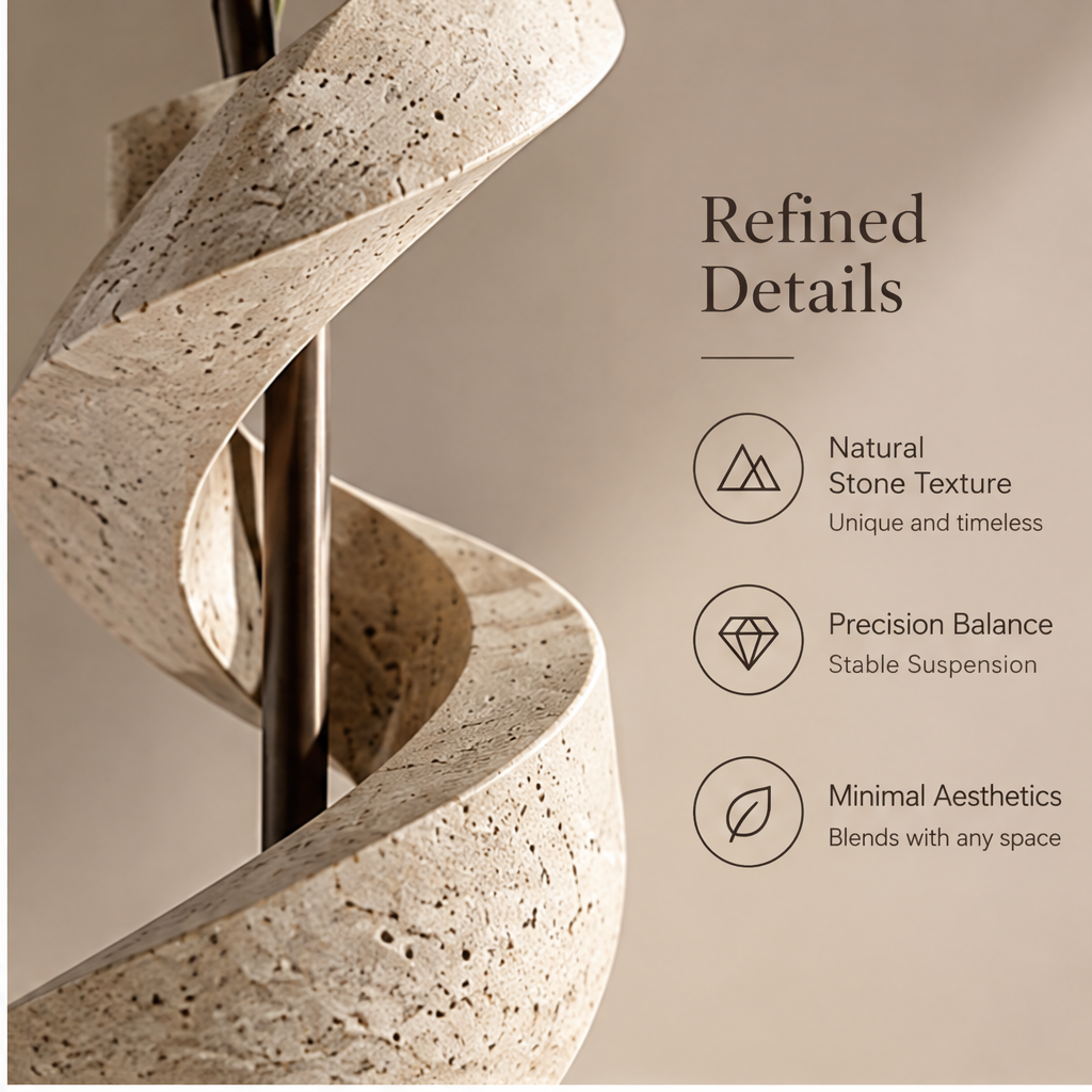PULMORY spiral stone texture vase art in motion floats in perfect balance