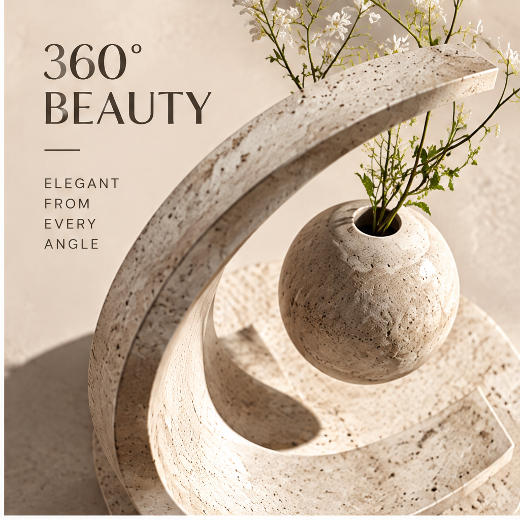 PULMORY crescent arch levitating vase 360 degree beauty aerial close up view