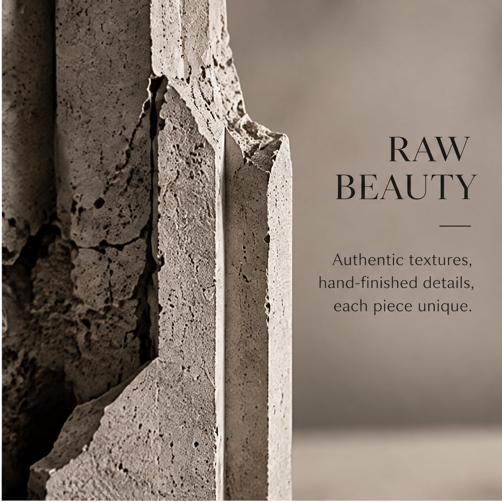 PULMORY concrete column vase raw beauty authentic textures hand-finished details closeup