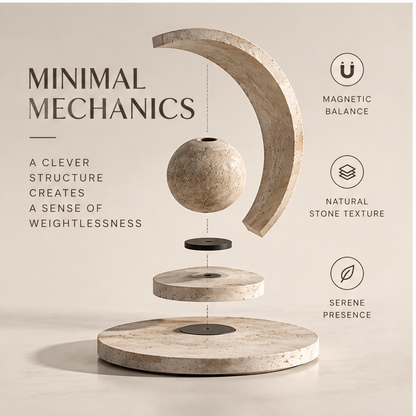 PULMORY crescent arch levitating vase minimal mechanics exploded structure diagram