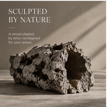 PULMORY raw lava stone vase a quieter space lifestyle on stacked books