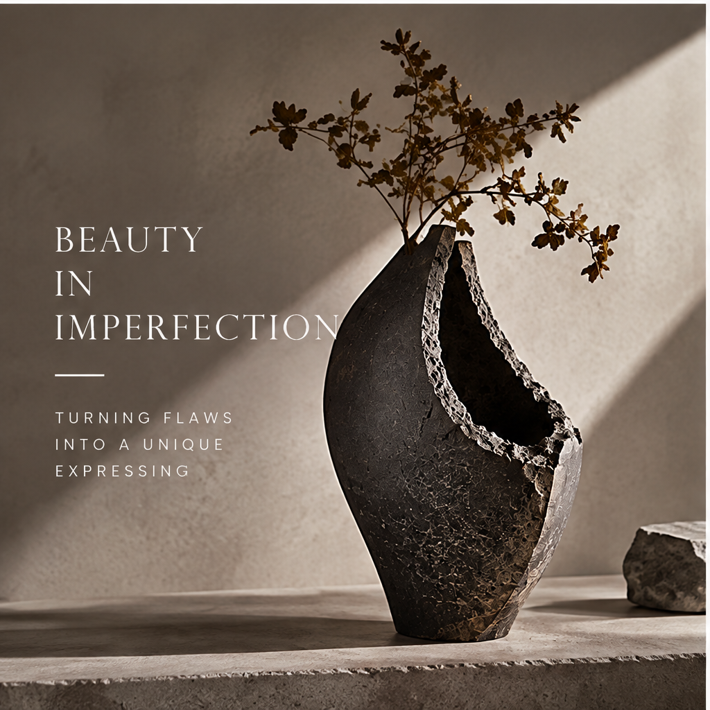 PULMORY black ruins form vase beauty in imperfection lifestyle with dried oak branches
