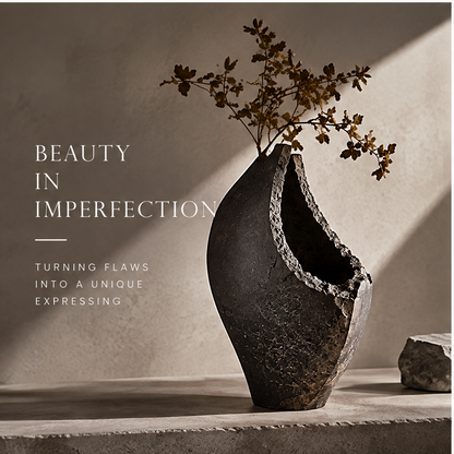 PULMORY black ruins form vase beauty in imperfection lifestyle with dried oak branches