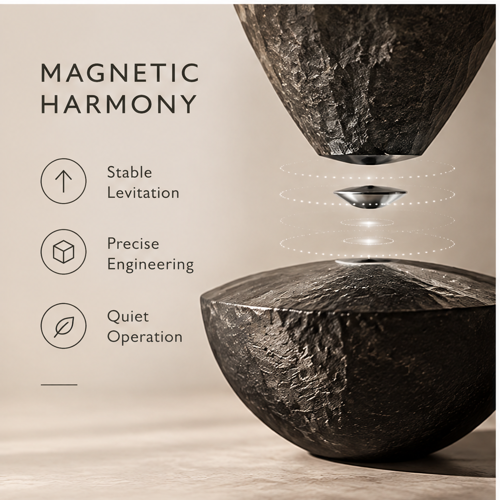 PULMORY magnetic levitating vase magnetic harmony mechanism detail closeup