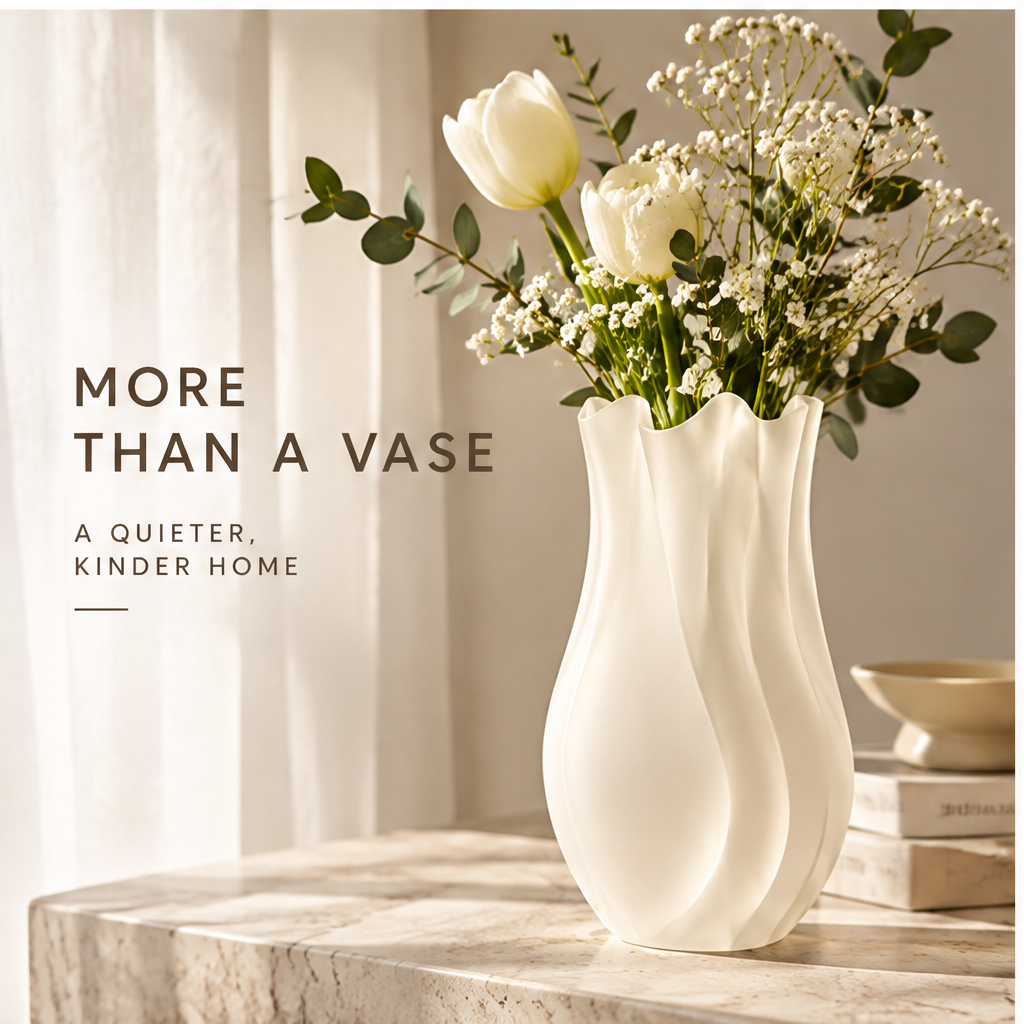 PULMORY petal wave frosted vase with mixed white flowers lifestyle