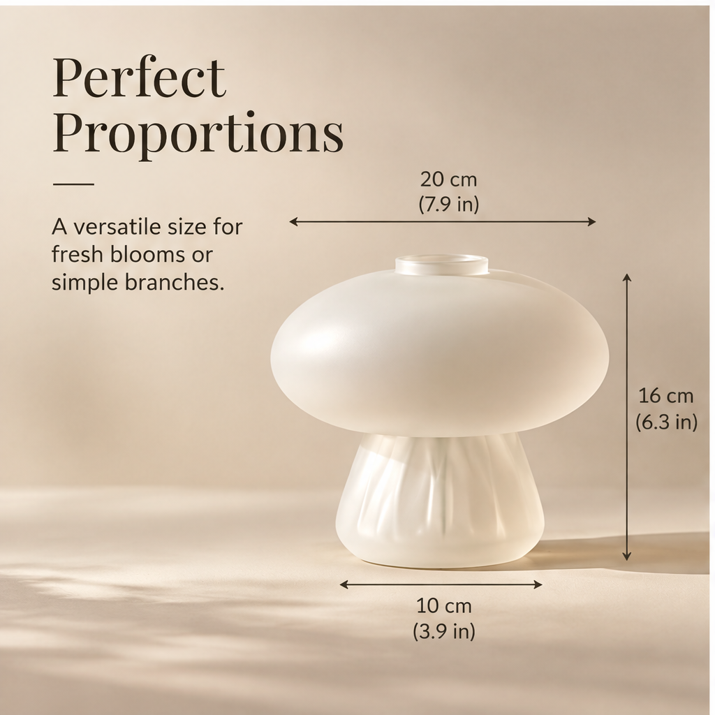 PULMORY mushroom frosted vase size dimensions 20cm wide 16cm tall