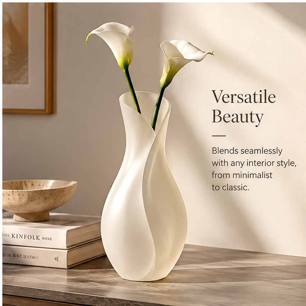 PULMORY twisted frosted vase with calla lilies lifestyle on desk