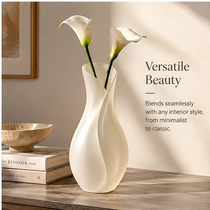 PULMORY twisted frosted vase with calla lilies lifestyle on desk