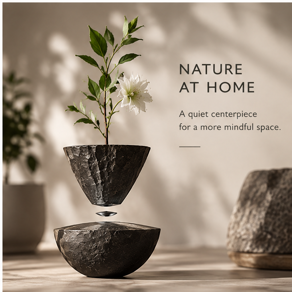 PULMORY magnetic levitating vase nature at home lifestyle with green branch