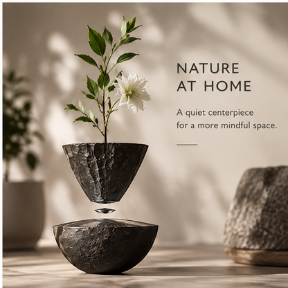PULMORY magnetic levitating vase nature at home lifestyle with green branch