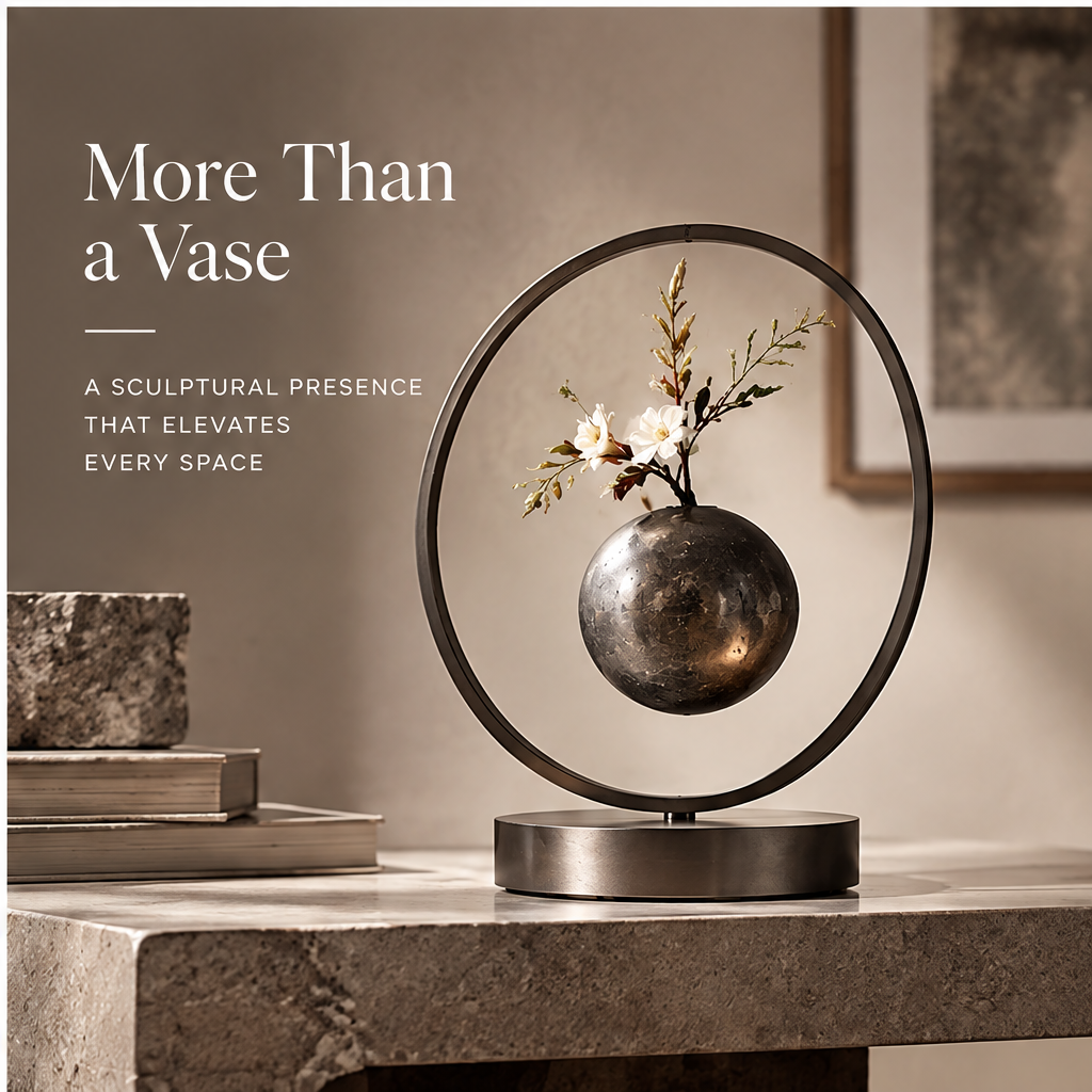 PULMORY metal ring levitating vase more than a vase lifestyle on stone shelf