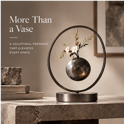 PULMORY metal ring levitating vase more than a vase lifestyle on stone shelf