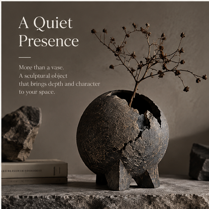 PULMORY black cracked sphere vase sculpted by time beauty of imperfection