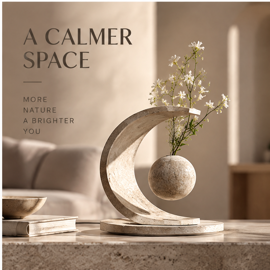 PULMORY crescent arch levitating vase a calmer space lifestyle on marble desk